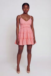 Spaghetti Strap V Neck Tiered Mini Dress