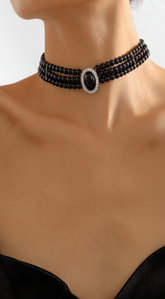 Kaya Vintage Pearl Choker Necklace - Black