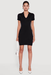 Ribbed Knit Johnny Collar Sweater Dress