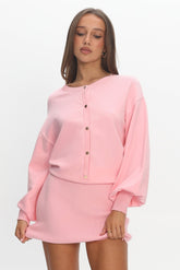 Azari Buttoned Knit Mini Dress Dusty Pink