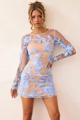 Secret Of Us Lace Mini Dress - Steel Blue