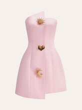 Satin Asymmetrical Embellished Strapless Dress