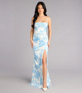 Helen Floral Satin Lace-Up Formal Dress