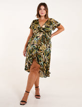 Curve Angel Sleeve Wrap Midi Dress