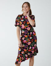 Angel Sleeve Asymmetric Midi Dress