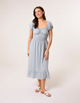 Puff Sleeve Shirred Panel Dress