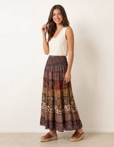 Multi Print Shirred Skirt