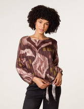 Tie Knot Metallic Chiffon Blouse