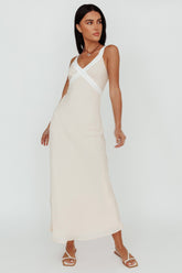 Zariah V-Neck Maxi Dress Beige