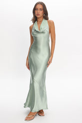 Leading Lady Open Back Cowl Maxi Dress Sage