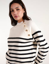 Horizontal Stripes Shoulder Button Detailed Jumper