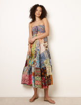Shirred Patchwork Art Bandeau Dress