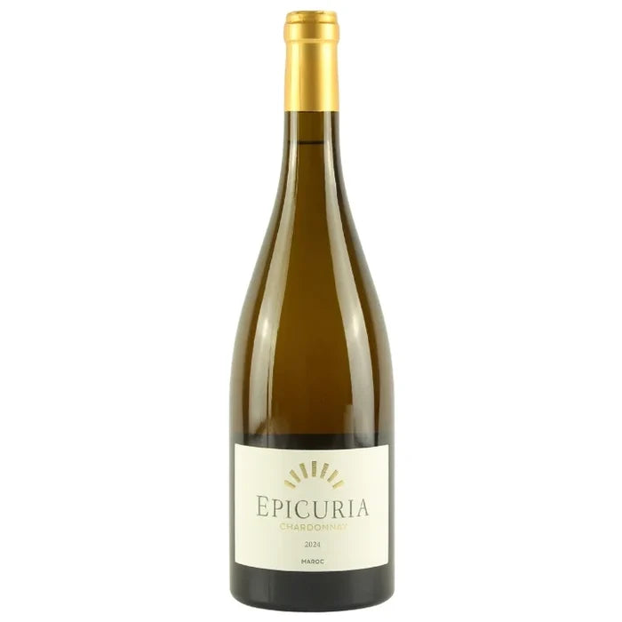 Wine bottle with 'Epicuria' label on a white background