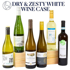 Dry and Zesty white wine collection of white wine bottles with visible labels on a white background