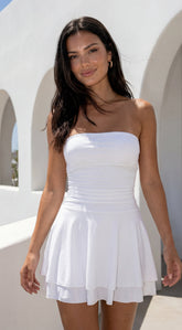 Siana Strapless Ruched Mini Dress - Off White