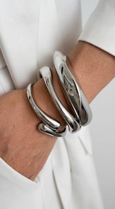 Be Bold Chunky Metal Bangle Bracelet Set - Silver
