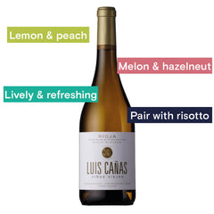 Reserve Wines Luis Canas, Vinas Viejas Blanco 2019. Notes: Lemon & peach, melon & hazelnut, lively & refreshing, pair with risotto
