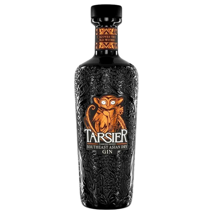 Bottle of Tarsier Southeast Asian Dry Gin on a white background