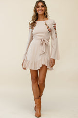 Yara Floral Embellished Fit and Flare Dress Blush