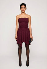 Strapless Side Ruched Handkerchief Hem Dress