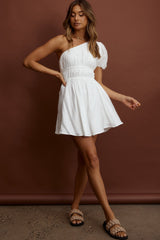 True Heart One-Shoulder A-Line Dress White