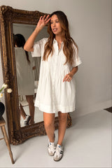 Jenny White Pleated Button-Up Mini Dress