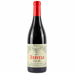 Wine bottle labeled 'Andreas Syrah' on a white background