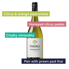 Citrus & orange peel aroma, honeyed citrus palate, chalky minerality, pair with prawn pad thai.